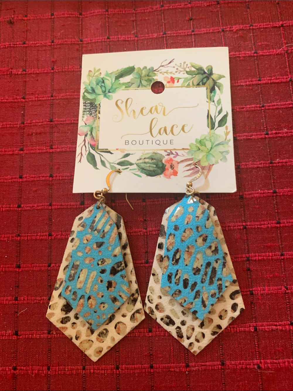 Turquoise Leopard Print Layered Leather Earrings